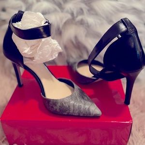 Gray-Toed, Ankle Strapped Black Heels